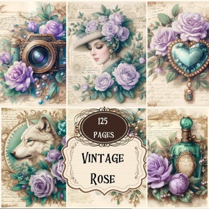 Big Bundle Vintage Junk Journal Supplies Victorian Roses Scrapbook Printable Pages Flowers Shabby Chic Roses Backgrounds Mixed Media
