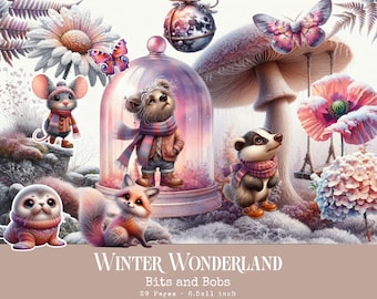 Winter Wonderland Bits and Bobs - Pastel Ephemera Fussy Cuts, Junk Journal (Digital Download)