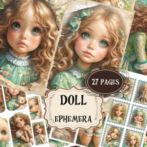 Vintage Doll Junk Journal fournitures printemps bébé fille Scrapbooking Pages imprimables arrière-plans de poupée shabby chic poupée éphémères étiquettes signets