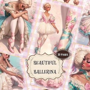 Suprimentos de diário de balé vintage, fundos de bailarina vitoriana, lindo livro de recortes de bailarina, chique, efêmera