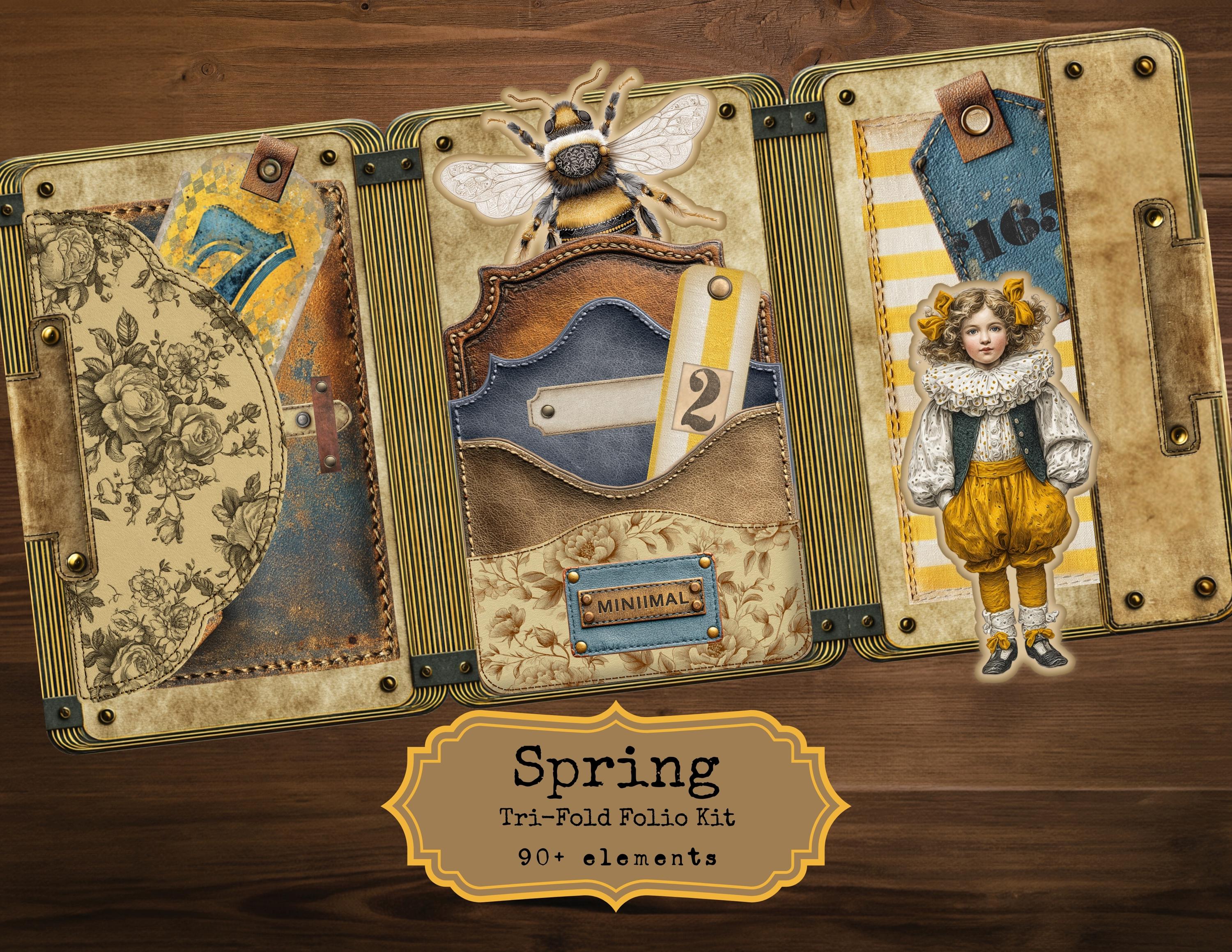 Spring Ephemera Holder Tri-fold Folio Kit : Vintage Yellow and Blue ...