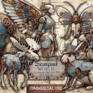 Vintage Steampunk Clipart PNG - Kommersiellt bruk - 294 Industriell Beige och Blå Utskrivbar Skräppost Journal Ephemera