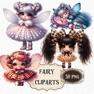 Conjunto de clipart de fadas de alta qualidade, arquivos PNG digitais de fadas fofos, conjunto de clipart de fadas lindas