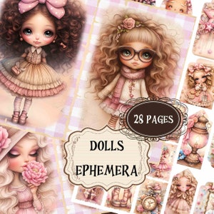 Forniture per diario spazzatura per bambole vintage, album per bambine primaverili, pagine stampabili, sfondi per bambole shabby chic, etichette per bambole effimere, segnalibri