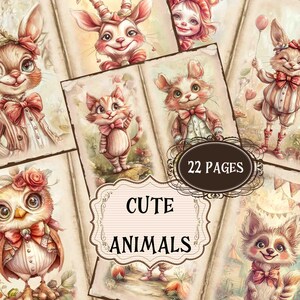 Vintage Animals Junk Journal Supplies Cute Animal Scrapbook Digital Printable Circus Animals Shabby Chic Animals Backgrounds
