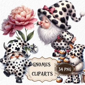 Bundle de cliparts gnomes mignons gnomes Clipart haute qualité en téléchargement numérique gnomes fichiers PNG cliparts gnomes ensemble gnomes en pointillés blanc noir