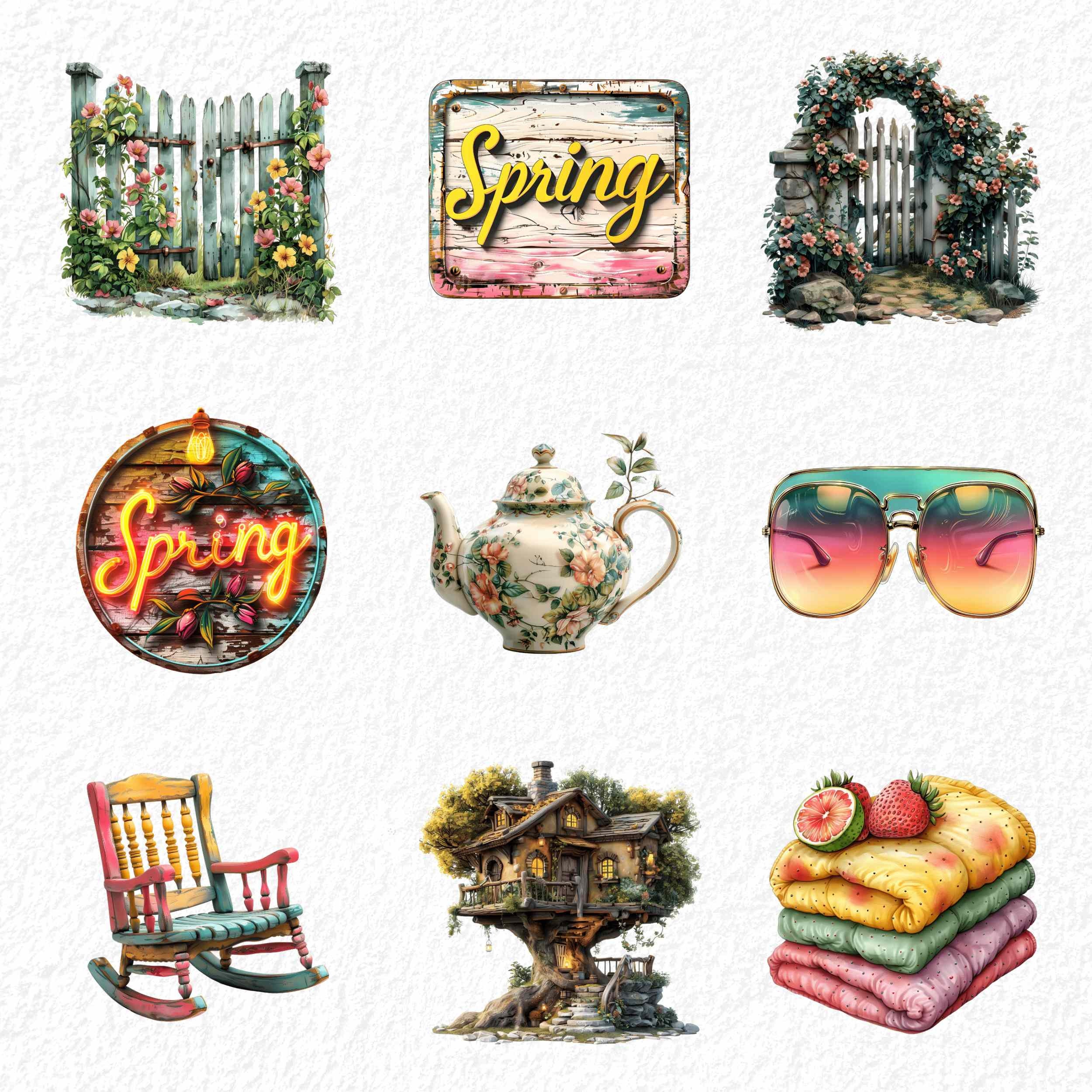 Spring Cliparts Bundle High Quality Yellow Green Pink Clipart Set ...