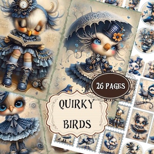 Eigenzinnige vogels ongewenste dagboekbenodigdheden kleurrijke vogels plakboek afdrukbare pagina's lente vogels digitale vintage shabby chic vogels achtergronden