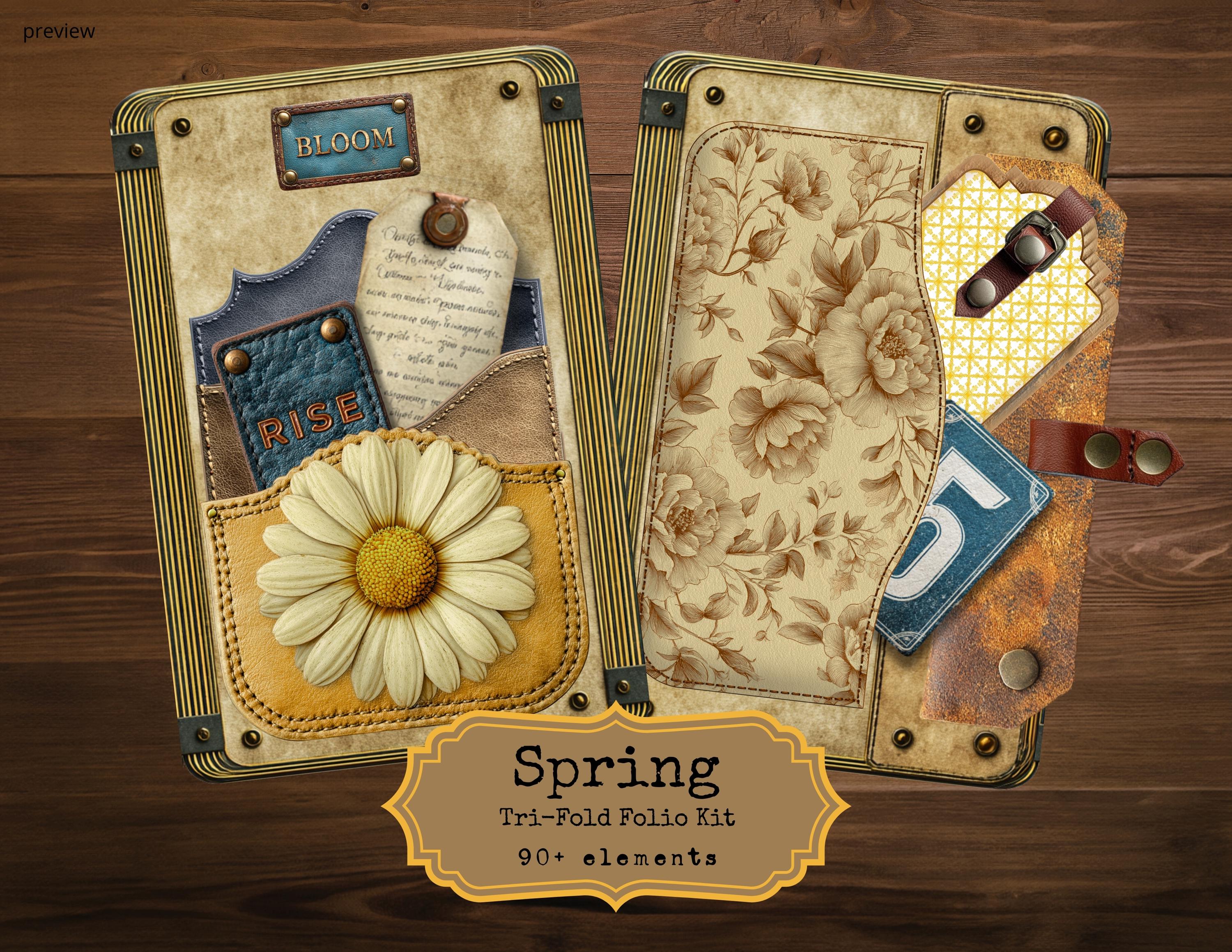 Spring Ephemera Holder Tri-fold Folio Kit : Vintage Yellow and Blue ...