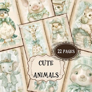Vintage Animals Junk Journal Supplies Cute Animal Scrapbook Digital Printable Circus Animals Shabby Chic Animals Backgrounds