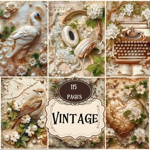 Grote bundel vintage ongewenste dagboek benodigdheden Victoriaanse plakboek afdrukbare pagina's bloemen Shabby chique lavendel achtergronden Mixed Media Digitaal