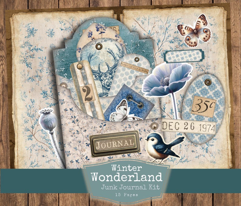 Winter Wonderland Junk Journal Kit - Layered Pockets, Labels, Tags ...