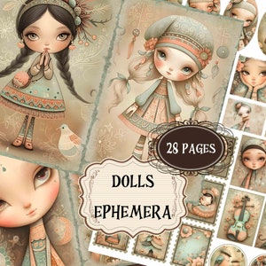 Vintage Doll Junk Journal fournitures printemps bébé fille Scrapbooking Pages imprimables arrière-plans de poupée shabby chic poupée éphémères étiquettes signets