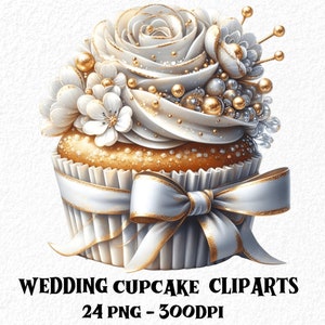 Pacchetto Clipart Cupcake per matrimonio Clipart per matrimonio Download digitale di alta qualità Adesivi per cupcake per il giorno delle nozze File PNG stampabili per matrimonio