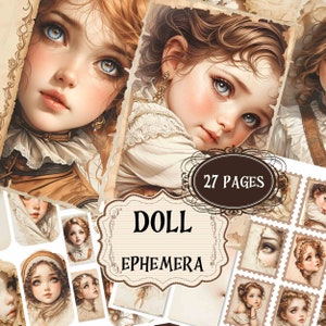 Vintage Doll Junk Journal fournitures printemps bébé fille Scrapbooking Pages imprimables arrière-plans de poupée shabby chic poupée éphémères étiquettes signets