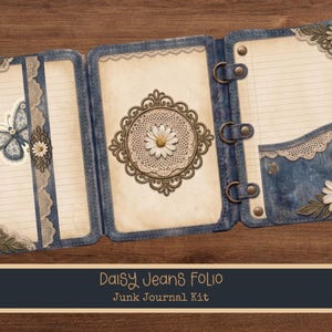 Daisy Jeans Junk Journal Kit - Lace Ephemera Holder Tri-fold Folio Kit ...