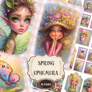 Fournitures printanières pour carnet de bord Scrapbooking de jardin Pages à imprimer Fleurs Shabby Chic Arrière-plans printaniers Éphémères de jardin Découpes printanières