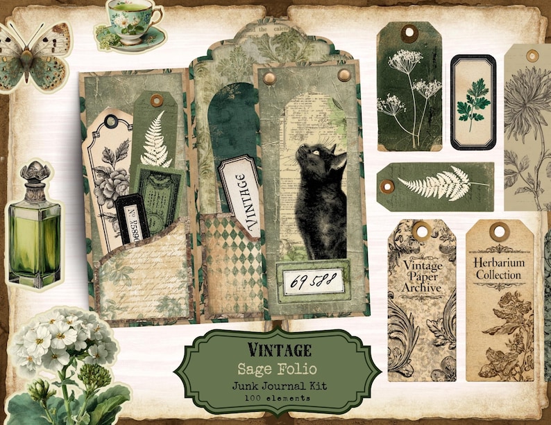 Sage Green Junk Journal Kit – Vintage Floral Ephemera Folio (digital ...