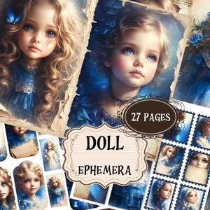 Vintage Doll Junk Journal fournitures printemps bébé fille Scrapbooking Pages imprimables arrière-plans de poupée shabby chic poupée éphémères étiquettes signets