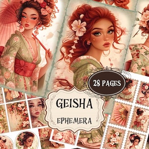 Vintage Geisha Junk Journal Supplies Japan Scrapbook Printable Pages Shabby Chic Geisha Backgrounds Geisha Portraits Japanese Ephemera