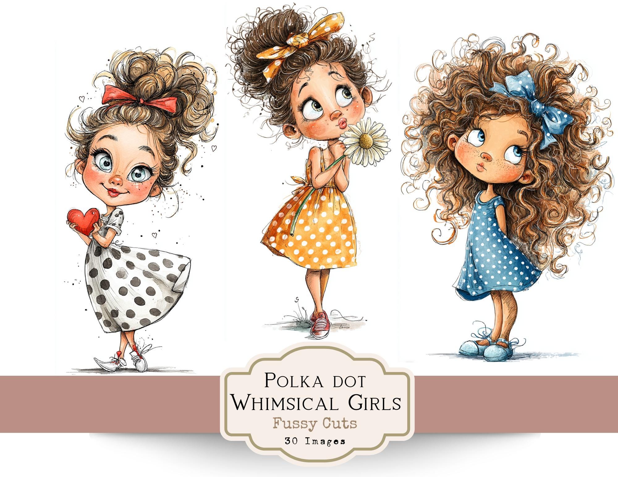 Spring Paper Dolls Printable Spring Paper Dolls - 30 Polka Dot Whimsical Girls - Fussy ...