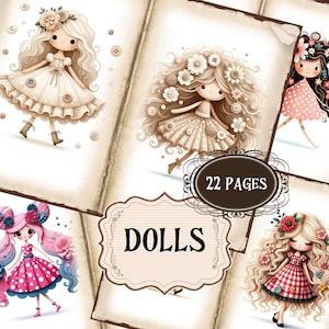 Vintage Doll Junk Journal fournitures printemps bébé fille Scrapbooking Pages imprimables Shabby Chic arrière-plans poupée poupées mignonnes Scrapbook numérique