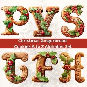 Biscuits de pain d'épice de Noël PNG alphabet de Noël Png lettres décoratives Alphabet de lettres clipart de biscuits de pain d'épice de Noël