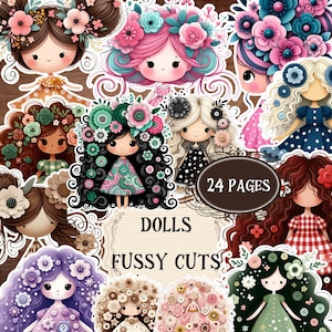 Fournitures de journal pour poupée vintage, poupées en papier de printemps, album de scrapbooking, coupes difficiles à imprimer, shabby chic, poupées de printemps mignonnes, poupées éphémères, découpes