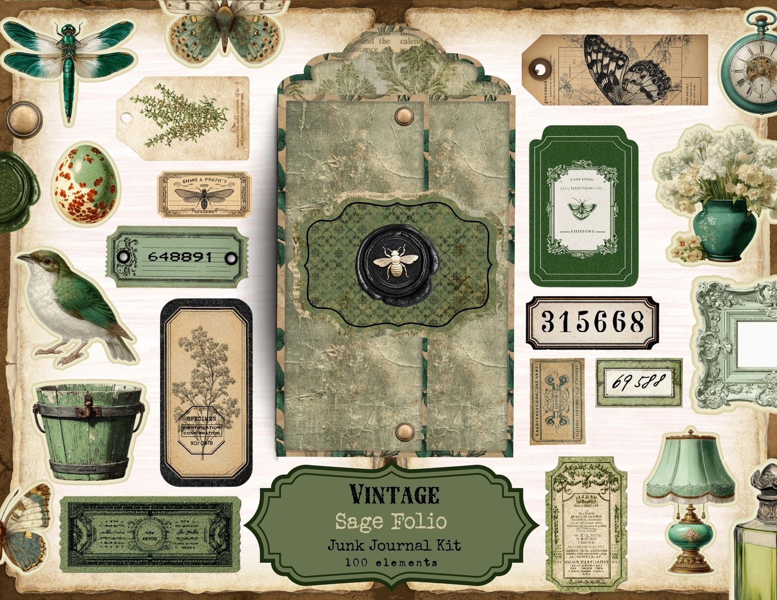 Sage Green Junk Journal Kit – Vintage Floral Ephemera Folio (digital ...