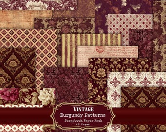 Kit de diario creativo color burdeos vintage: papel para álbumes de recortes, elementos decorativos para collage (descarga digital).