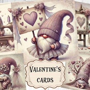 Niedliche Valentinstag Rosa Wichtelkarten Bundle Gnome Hochwertige Karten Valentinstag Zwerge Karten Digitaler Download Gnome Junk Journal