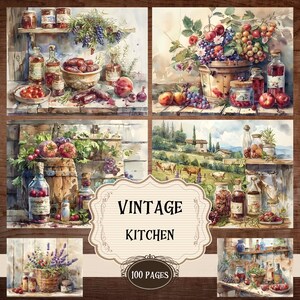 Watercolor Vintage Kitchen Junk Journal Supplies Old Recipe Pages Cooking Backgrounds Rusitic Kitchen Scrapbook Printable Shabby Chic