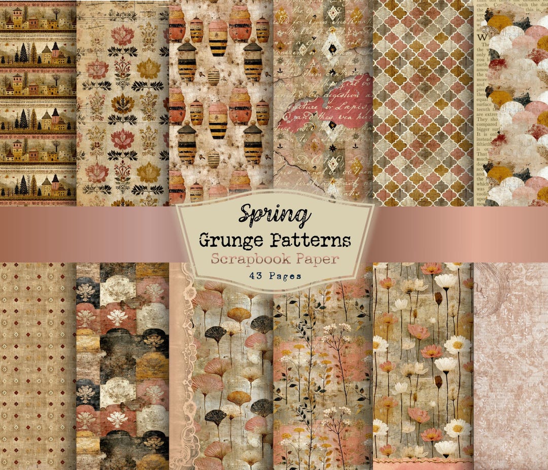 Grunge Spring Junk Journal Paper – Primitive Folk Ephemera Set (digital ...