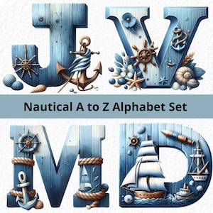 Nautische Png-alfabet nautische decoratieve letters Oceaan alfabetletters nautische alfabet Clipart Set nautische digitale letters PNG-bestanden