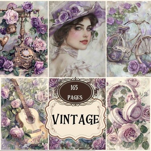 Big Bundle Vintage Junk Journal Supplies Victorian Roses Scrapbook Printable Pages Flowers Shabby Chic Roses Backgrounds Mixed Media