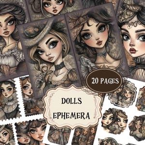 Vintage Doll Junk Journal fournitures printemps bébé fille Scrapbooking Pages imprimables arrière-plans de poupée shabby chic poupée éphémères étiquettes signets