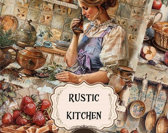 Rustikales Kitchen Junk Journal Kit: Vintage Rezeptseiten (Digitaler Download)