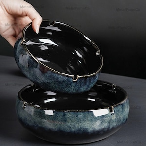Retro Bowl Ashtray, Aesthetic Design Ceramic Ashtray, Blue And Dark Green Beach Color Ashtray, Men&#39;s Gift, Porcelain, Christmas Gift