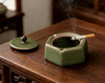 Custom Windproof Ceramic Ashtray, Engraved Ashtray, Handmade Ashtray With Lid, Anti-Flying Ash Design, Gift For Smokers, Office Decor Gift