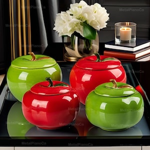Ceramic Glazed Apple Shaped Ashtray - Red And Green, Ashtray With Lid, Fashionable Decor Ornaments For Home Living Room Office Hotel