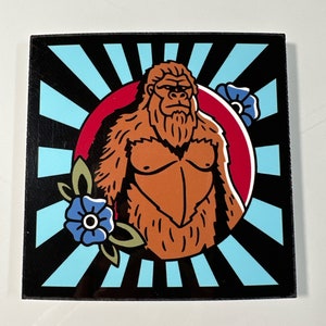 Aimant pop art Yéti, Sasquatch, Bigfoot 3 po. carré