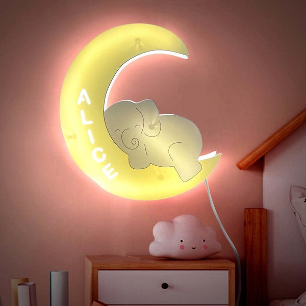 Personalized Name Baby Elephant Wall Light for Kids Room Birthday Gift for Kids