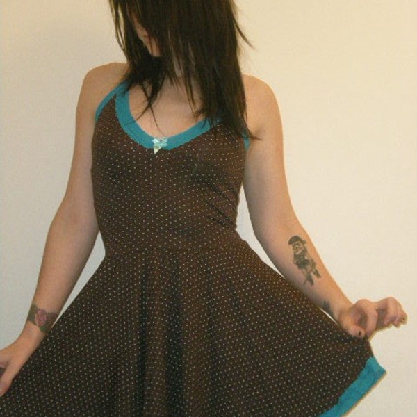 Blue and brown polka dot dress   SMALL