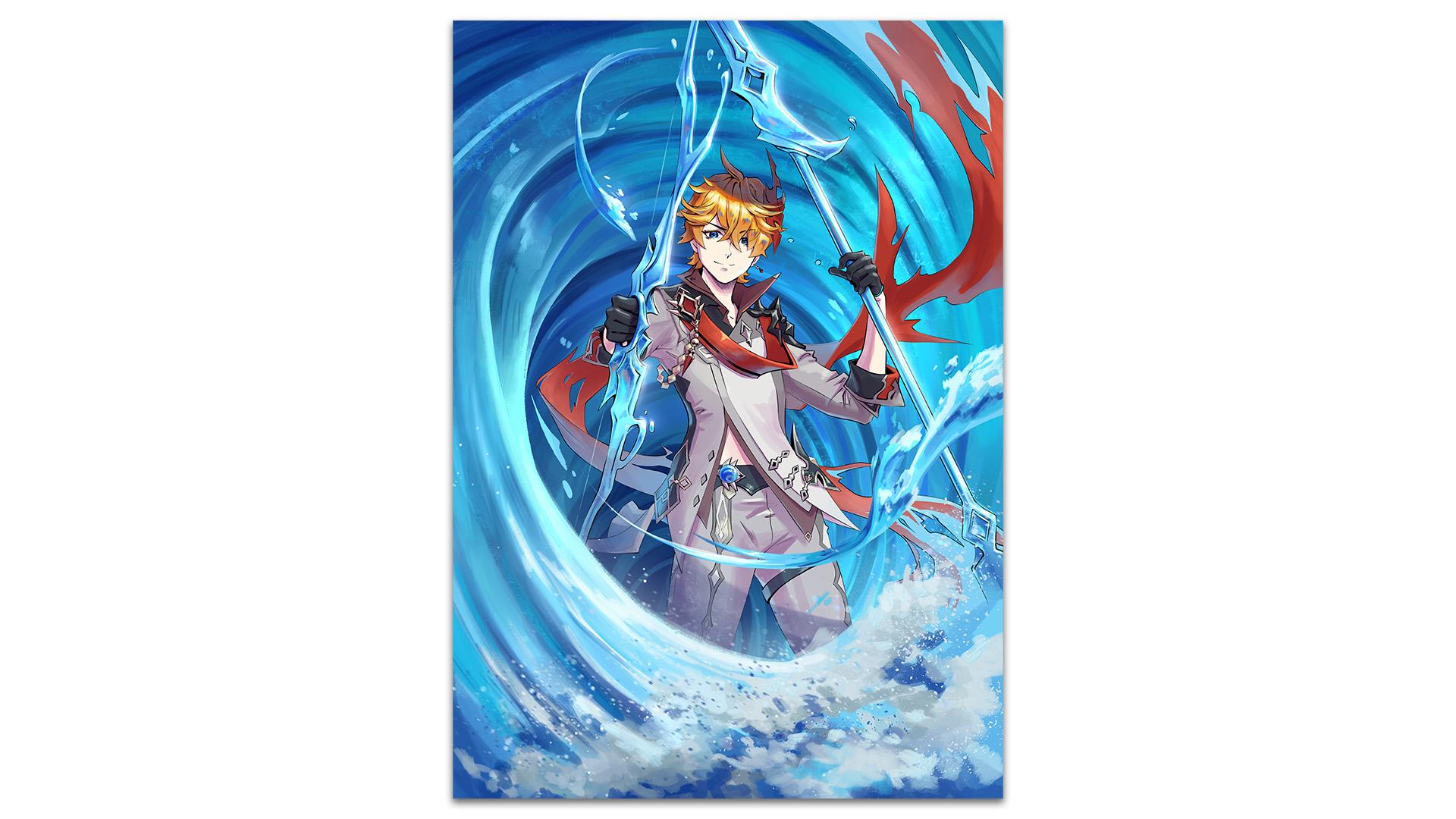 Childe Tartaglia - Anime Canvas Art Print | Ocean Wave Boy