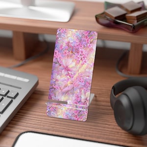 Floral Phone Stand: Pink Blossom Mobile Display, Home Office Decor