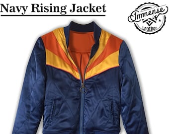 Rising Sun Marineblaue gesteppte Bomberjacke im 70er-Jahre-Stil, leichte Skijacke für Sie