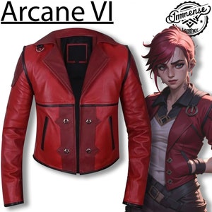 Arcane VI Red Cosplay Leather Jacket Inspired by Arcane League of legends Vi Leather Jacket