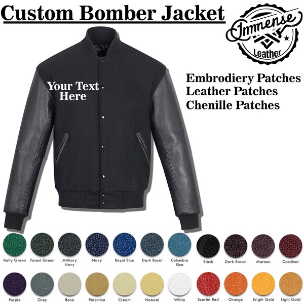 Benutzerdefinierte Letterman Bomber Style Varsity-Jacke Kundenspezifische Aufnäher Letterman-Jacke Wollkörper und Lederärmel Varsity-Jacke für Ihn
