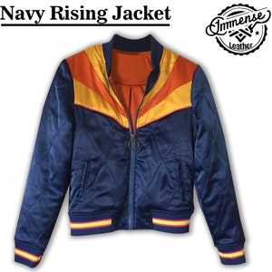 Rising Sun Navy Blue Quilted 70s style Bomber Jacket lightweight ski jacket for her