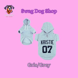 Sweat à Capuche Personnalisé pour Chiens Style Unique, Nom & Numéro au Choix Gris